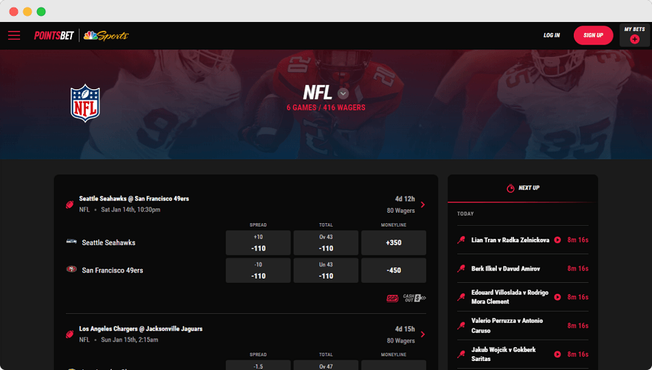 Screenshot of PointsBet Illinois Sport section